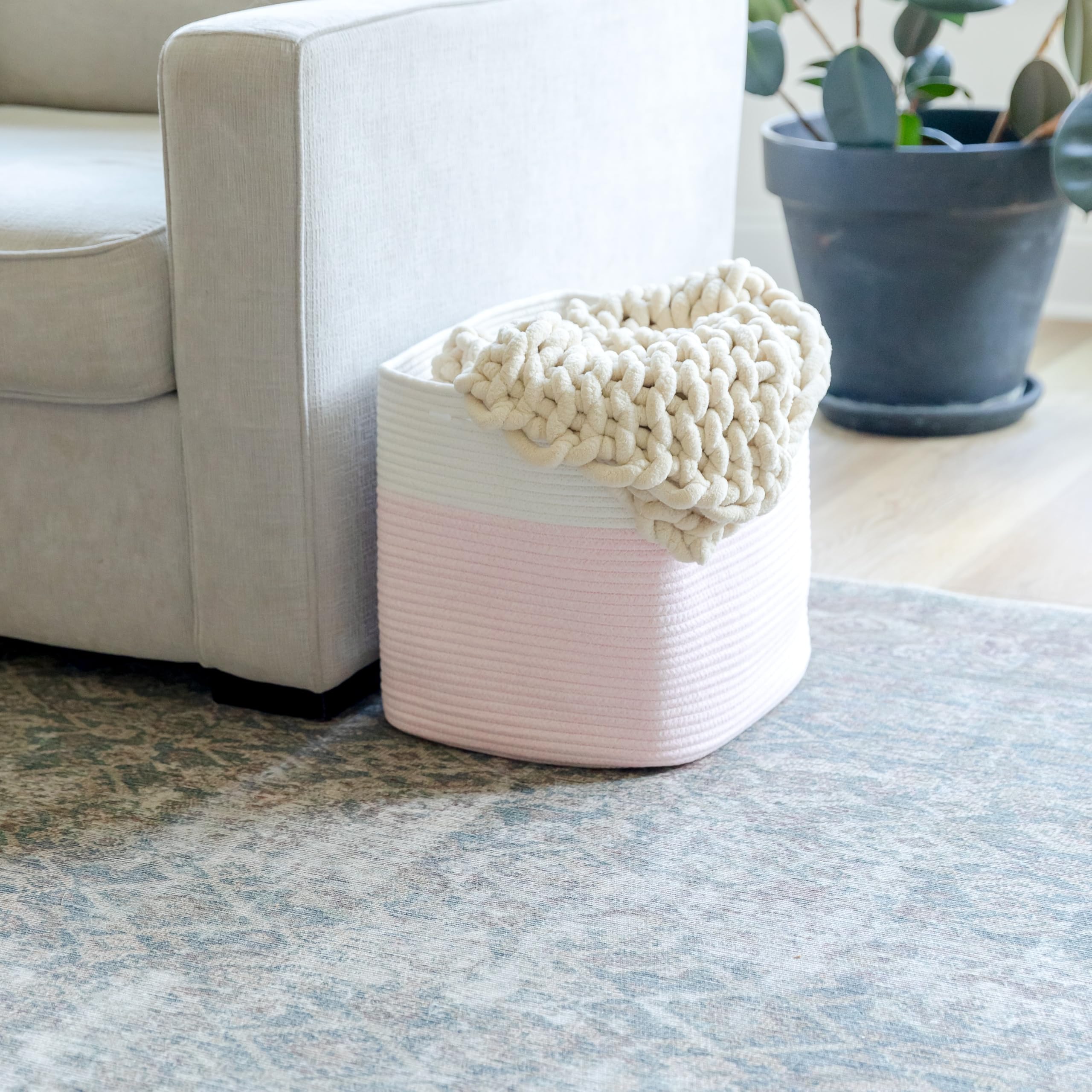 NaturalCozy baby nursery storage in use for tidy blankets