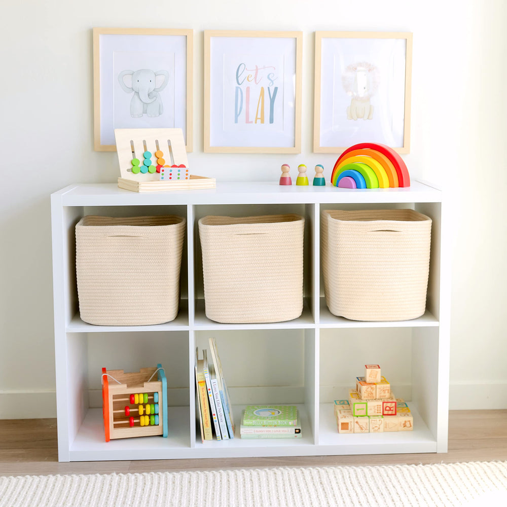 NaturalCozy 3-pack storage cubes on a tidy shelf