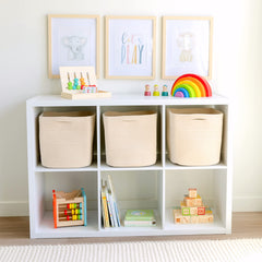 NaturalCozy 3-pack storage cubes on a tidy shelf