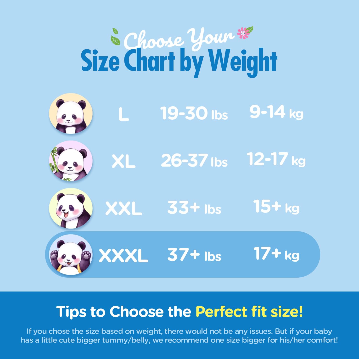 Natural Blossom pull-on diapers 500ml absorbent core for day and night protection.