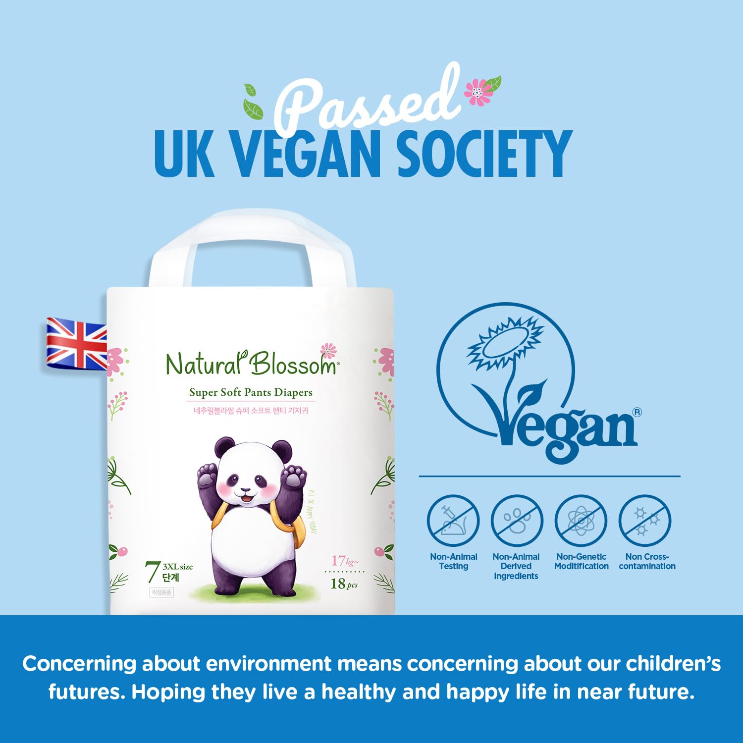 Natural Blossom pull-on diapers breathable film keeps baby dry and comfortable.