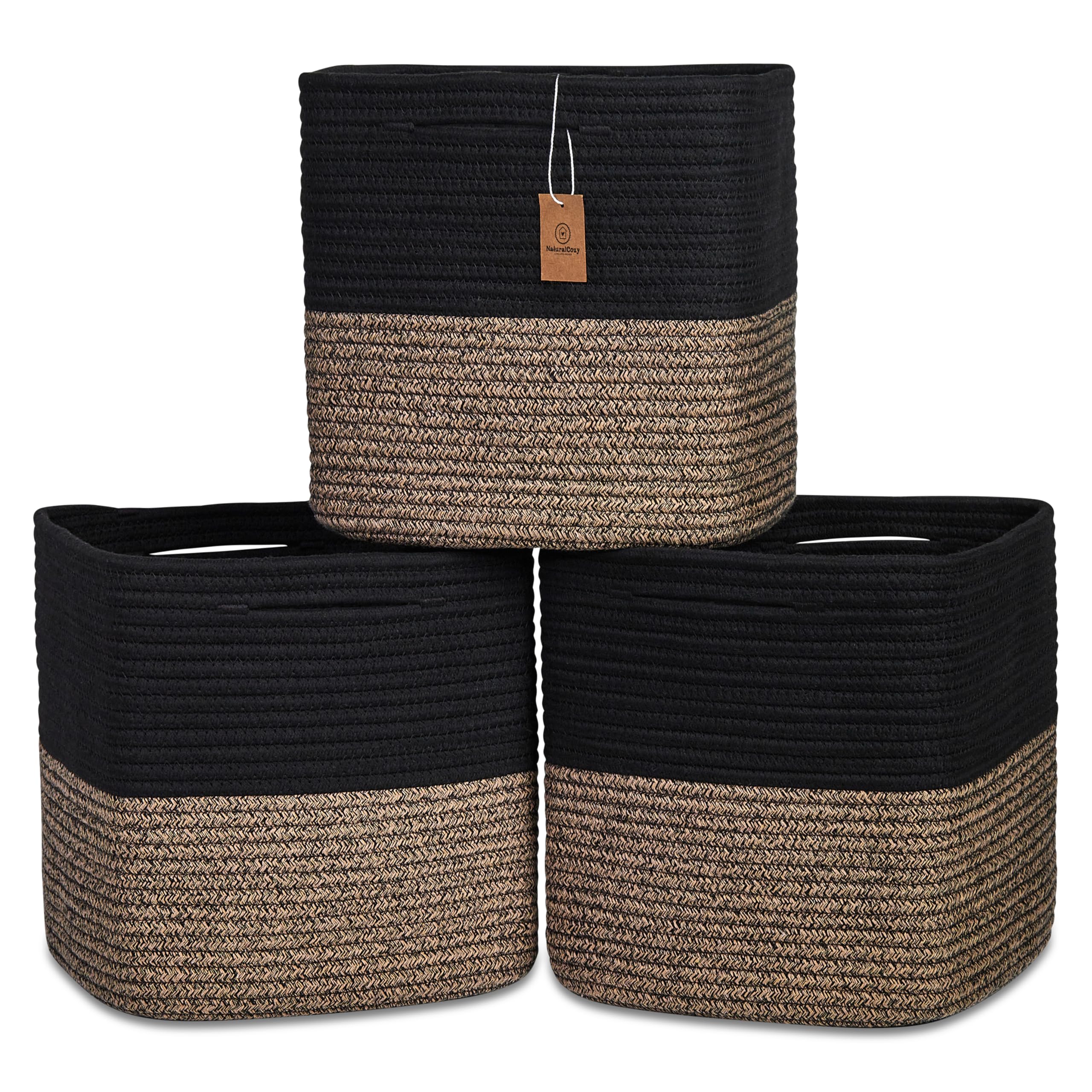NaturalCozy 13-inch cube storage bin shows folding method for neat shelves and shape retention.