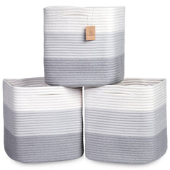 NaturalCozy 13-inch cube storage bin shows folded rope design for organized shelves.