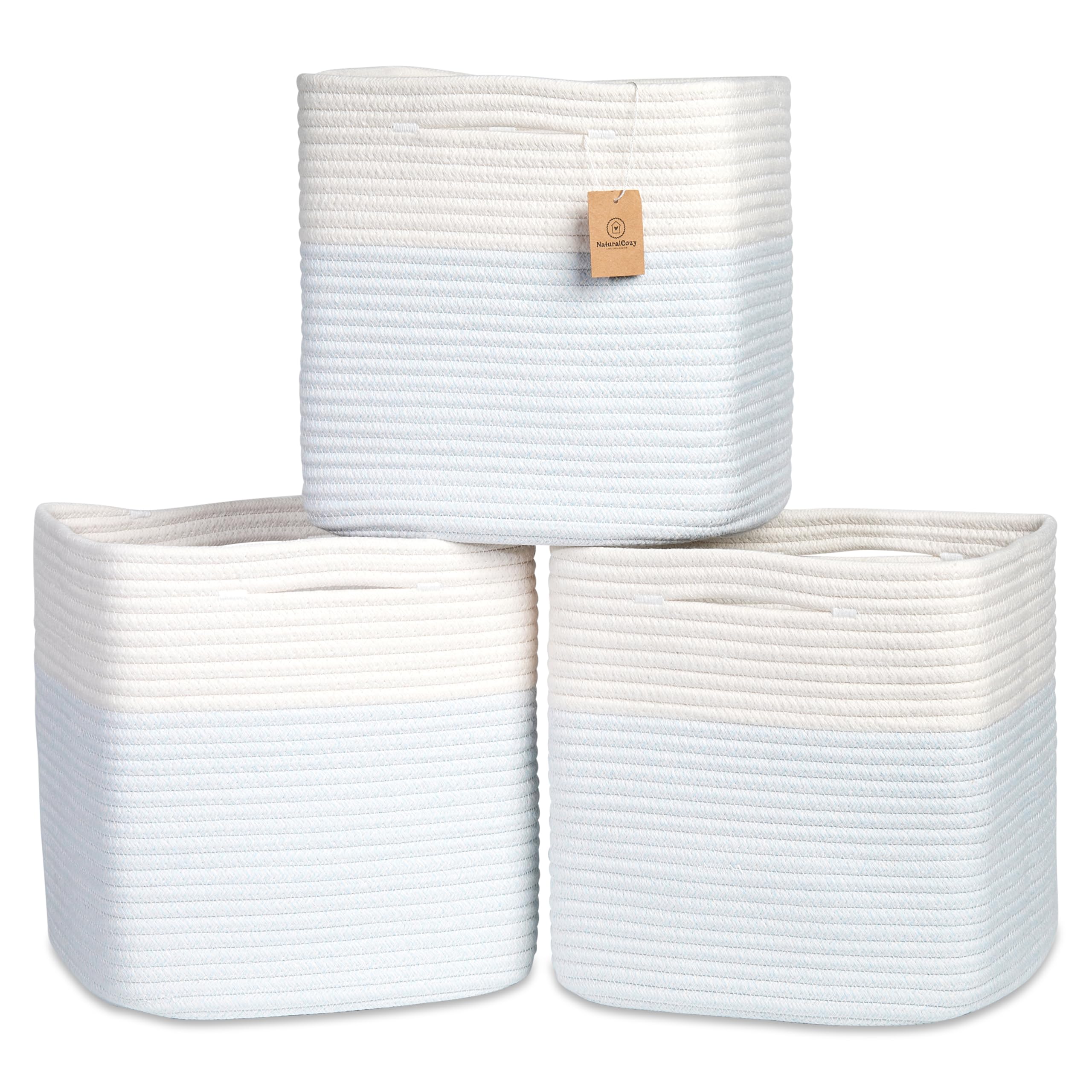 NaturalCozy 13-inch cube storage bin folding edges, ideal for quick shelf organization