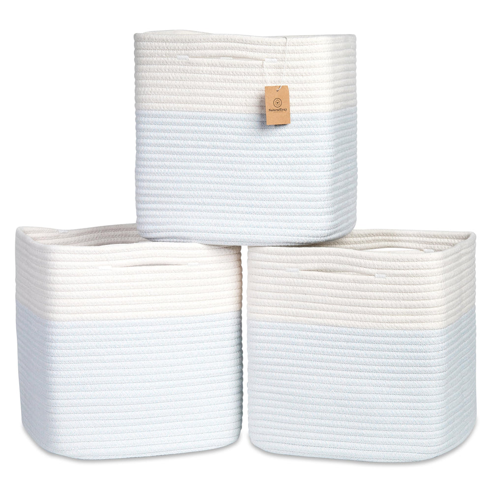 NaturalCozy 13-inch cube storage bin folding edges, ideal for quick shelf organization