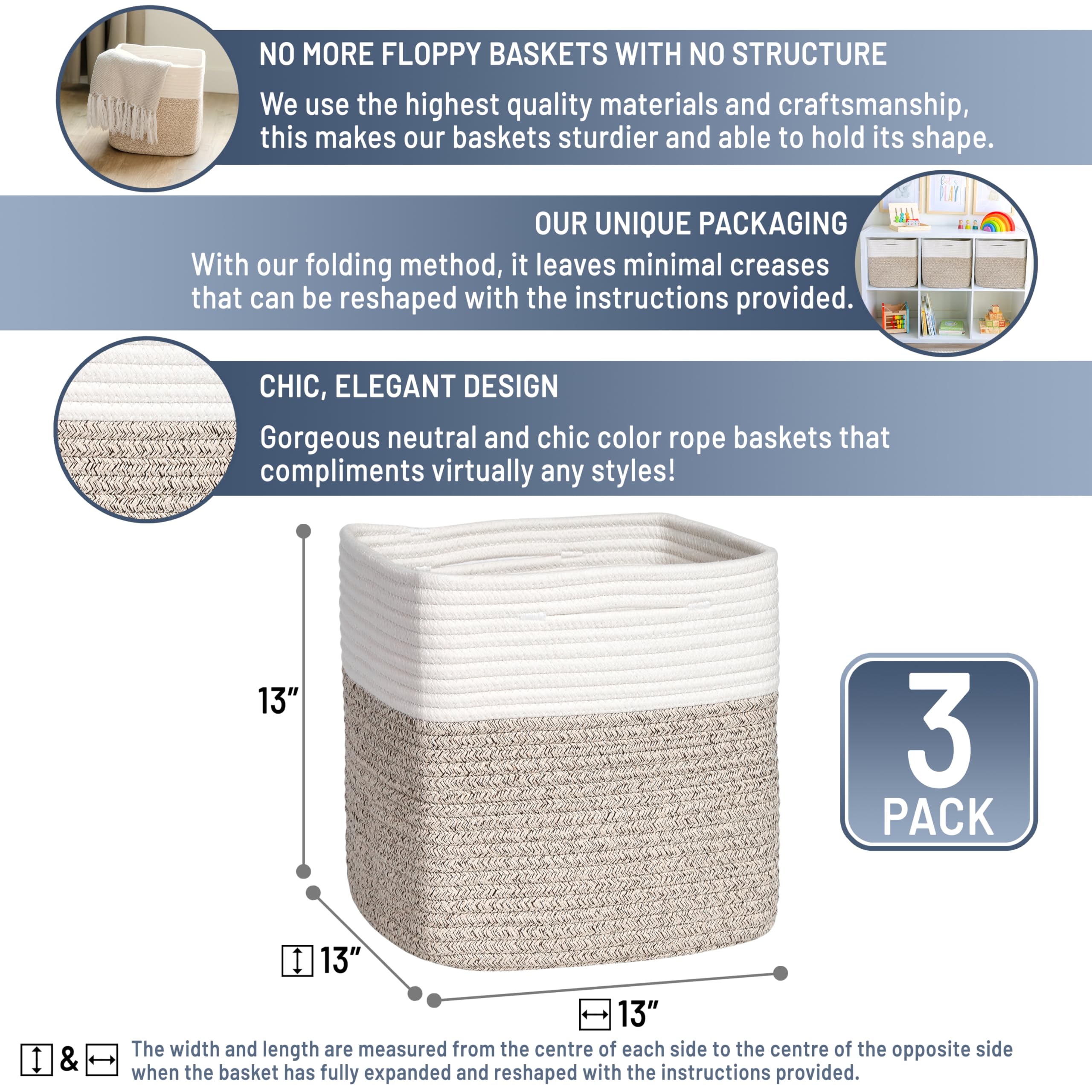 NaturalCozy 13-inch cube storage bin interior space shows extra storage capacity.