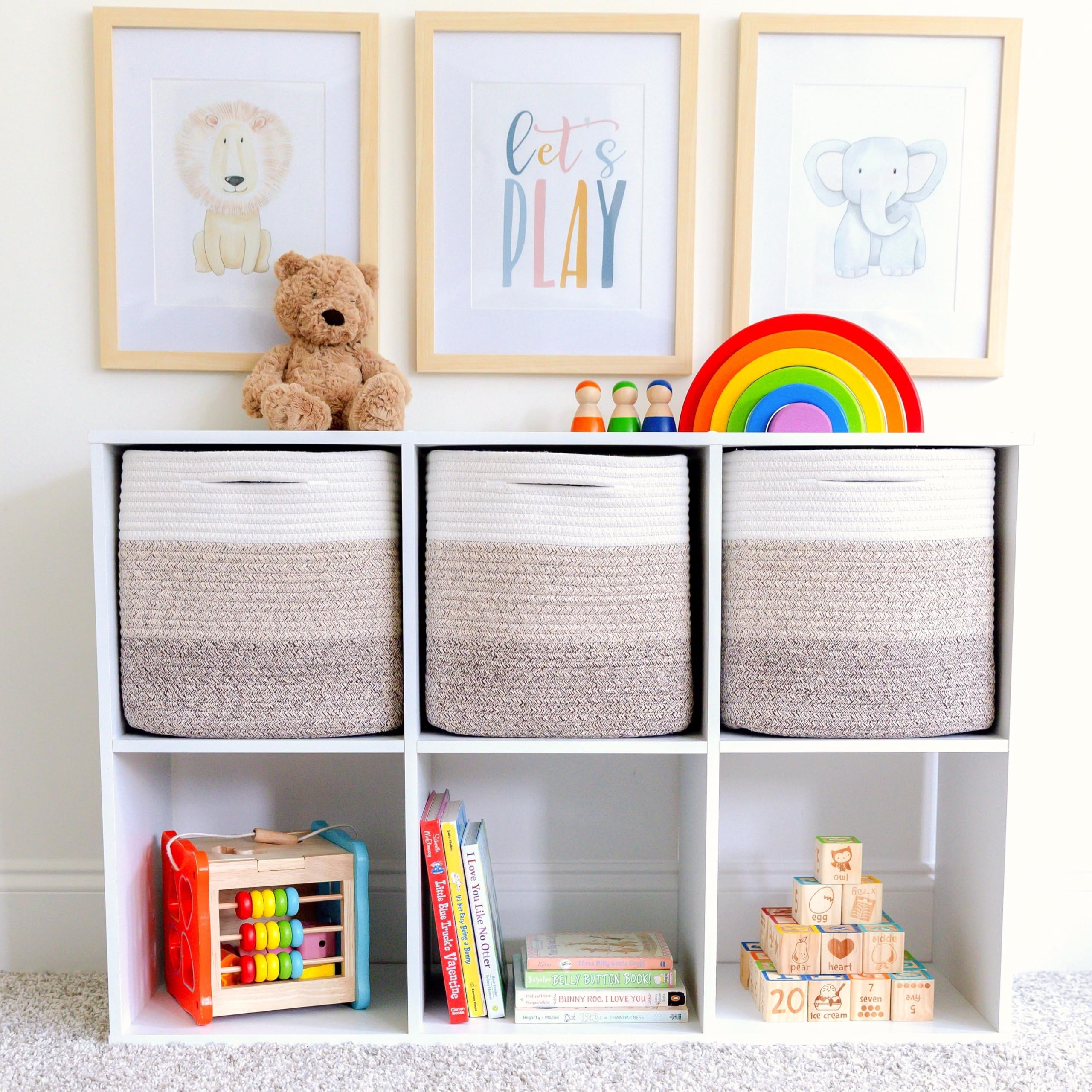 NaturalCozy 3-pack cubes on shelf for toy storage