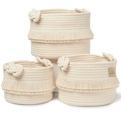 NaturalCozy 3-piece basket set largest size ready for toy storage and nursery organization.
