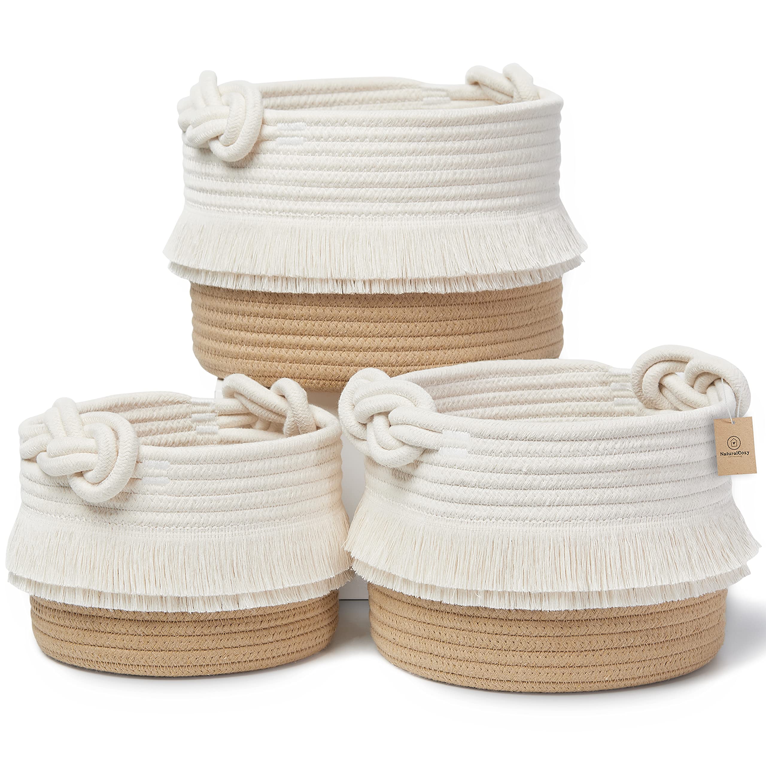 NaturalCozy 3-piece basket set in nursery storage keeps toys organized and within reach.