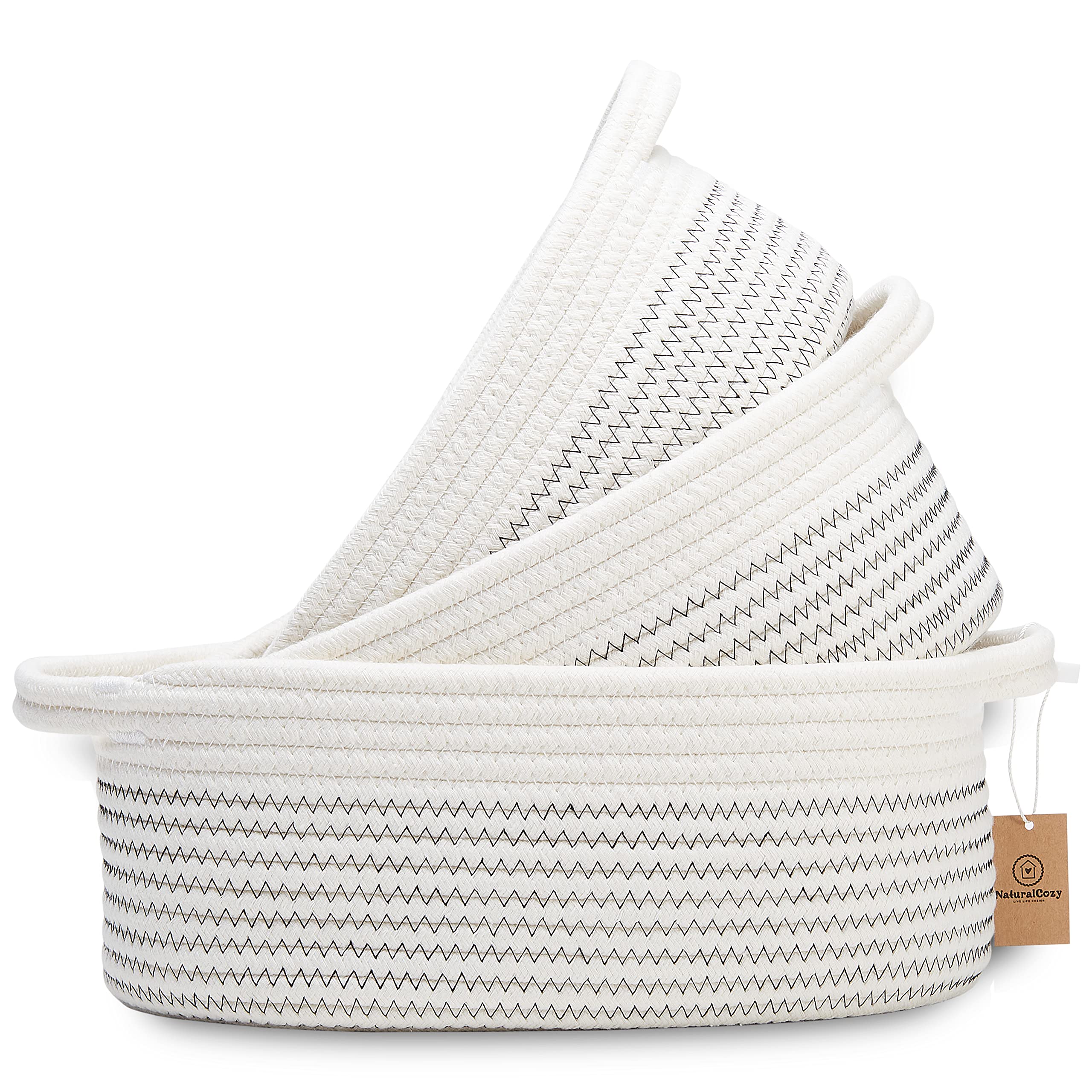 NaturalCozy 3-piece oval basket set large for diaper storage and toy organization.