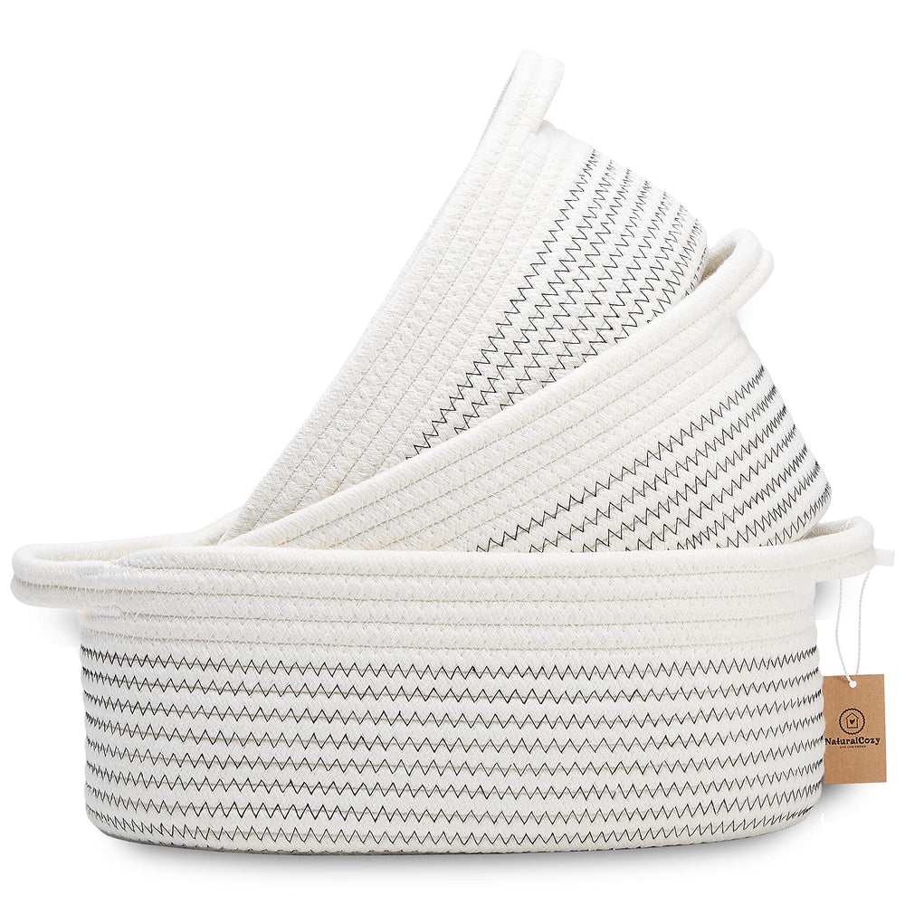 NaturalCozy 3-piece oval basket set large for diaper storage and toy organization.