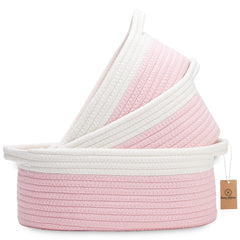 NaturalCozy 3-piece oval storage baskets closeup shows rope texture ideal for nursery organization.
