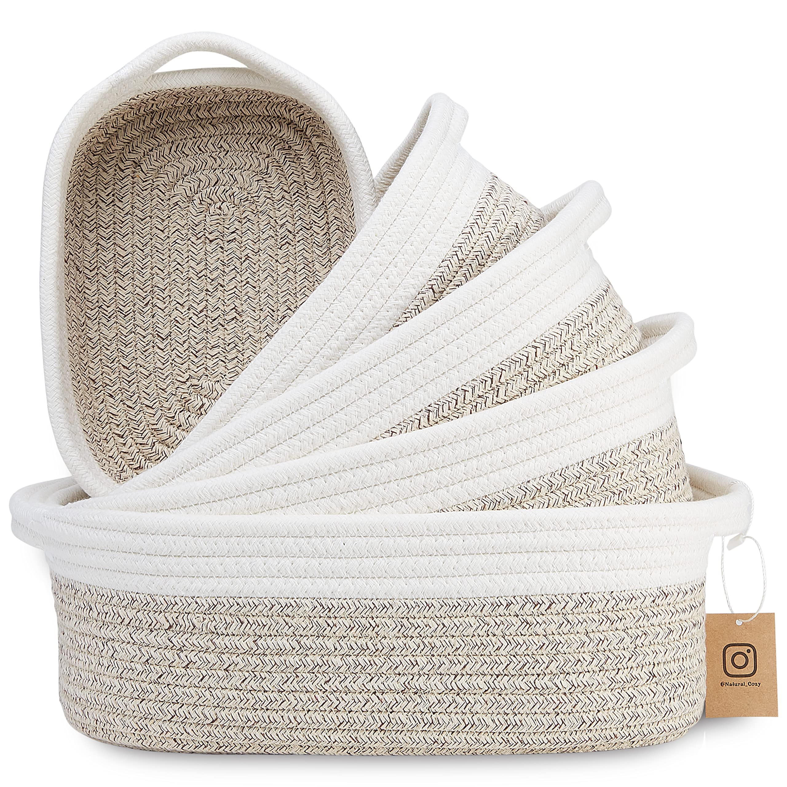 NaturalCozy 5-piece rectangle basket set in packaging prevents squishing.