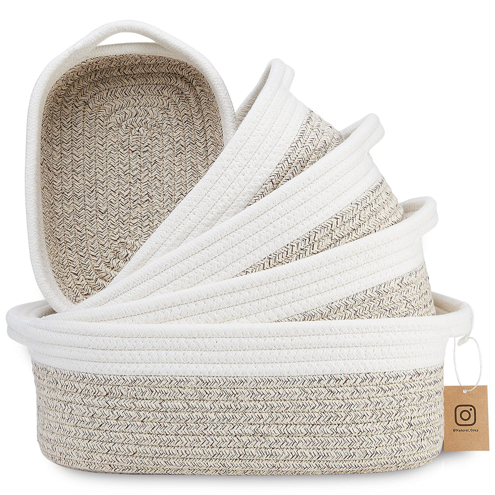 NaturalCozy 5-piece rectangle basket set in packaging prevents squishing.
