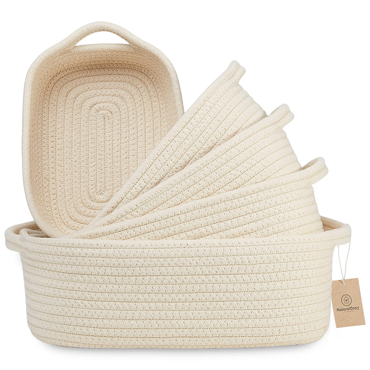 NaturalCozy 5-piece rectangle basket set large for Montessori displays and fruit storage