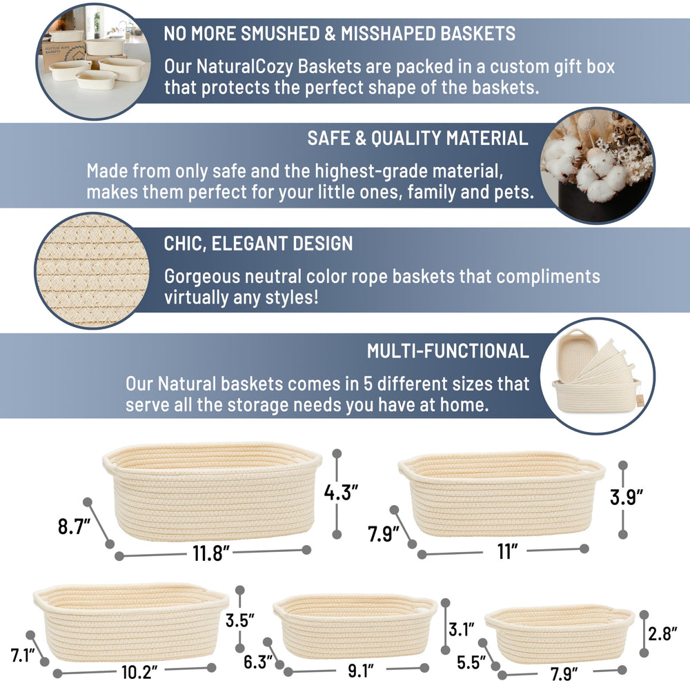 NaturalCozy 5-piece baskets second-largest for toy organization and towel storage