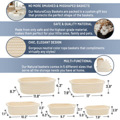 NaturalCozy 5-piece baskets second-largest for toy organization and towel storage
