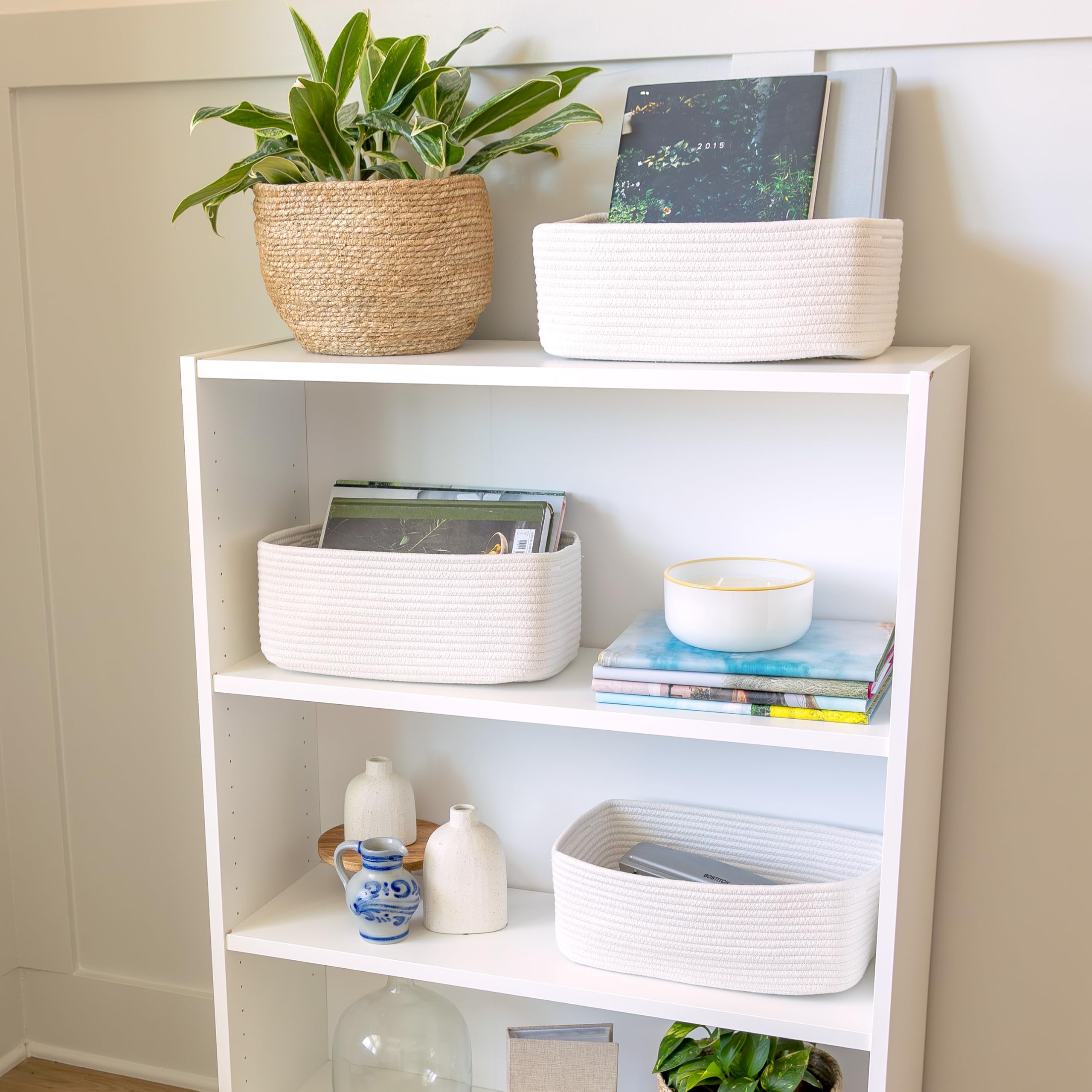 NaturalCozy folding-method basket easily reshapes to fit irregular spaces.
