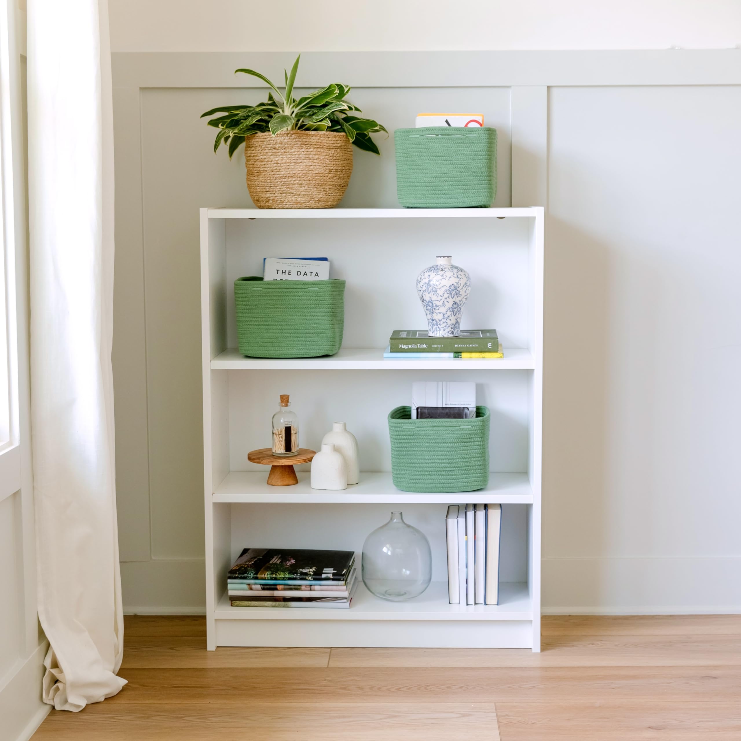 NaturalCozy cube on a shelf adding decorative organization