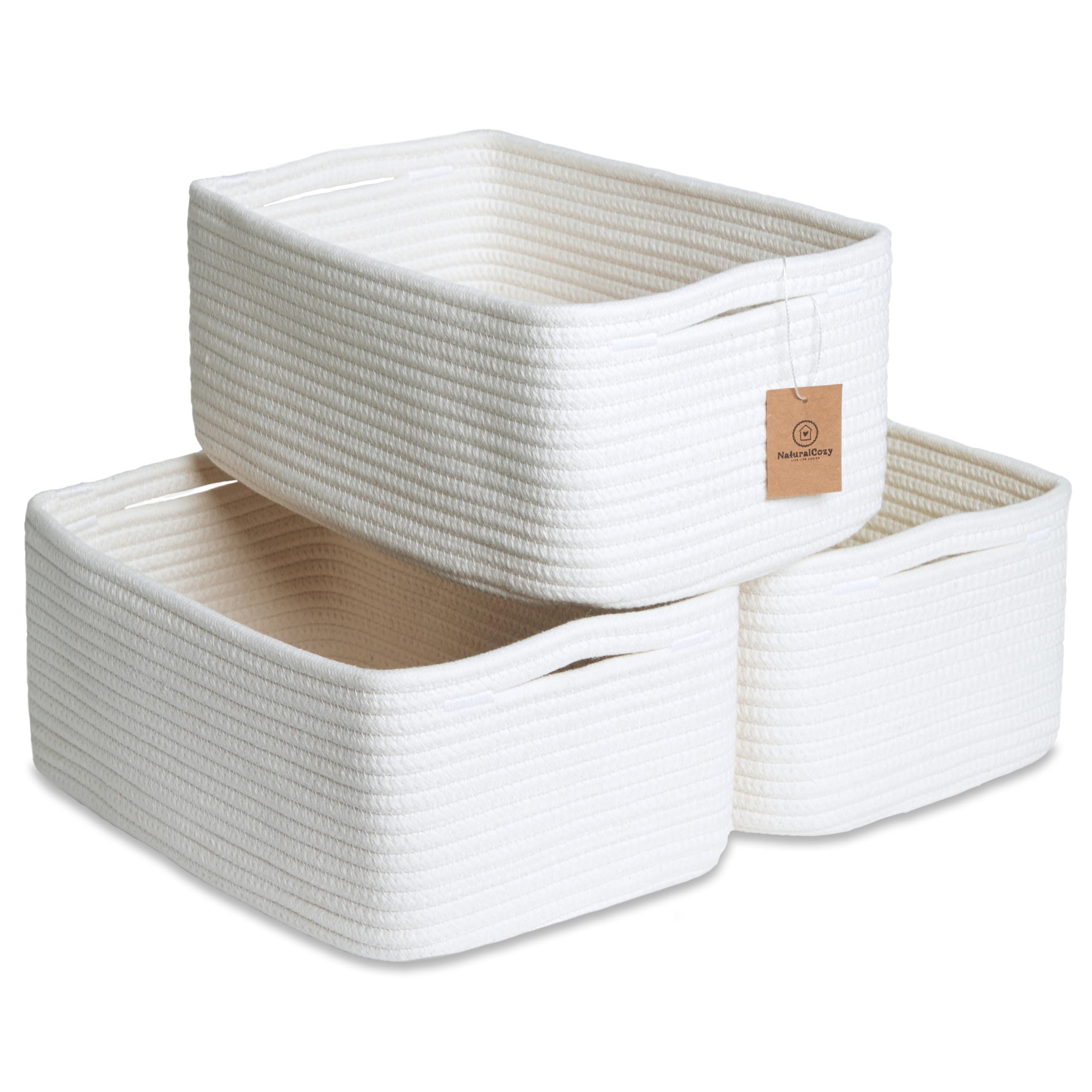 NaturalCozy rectangular-structure basket offers sturdy organization on shelves.