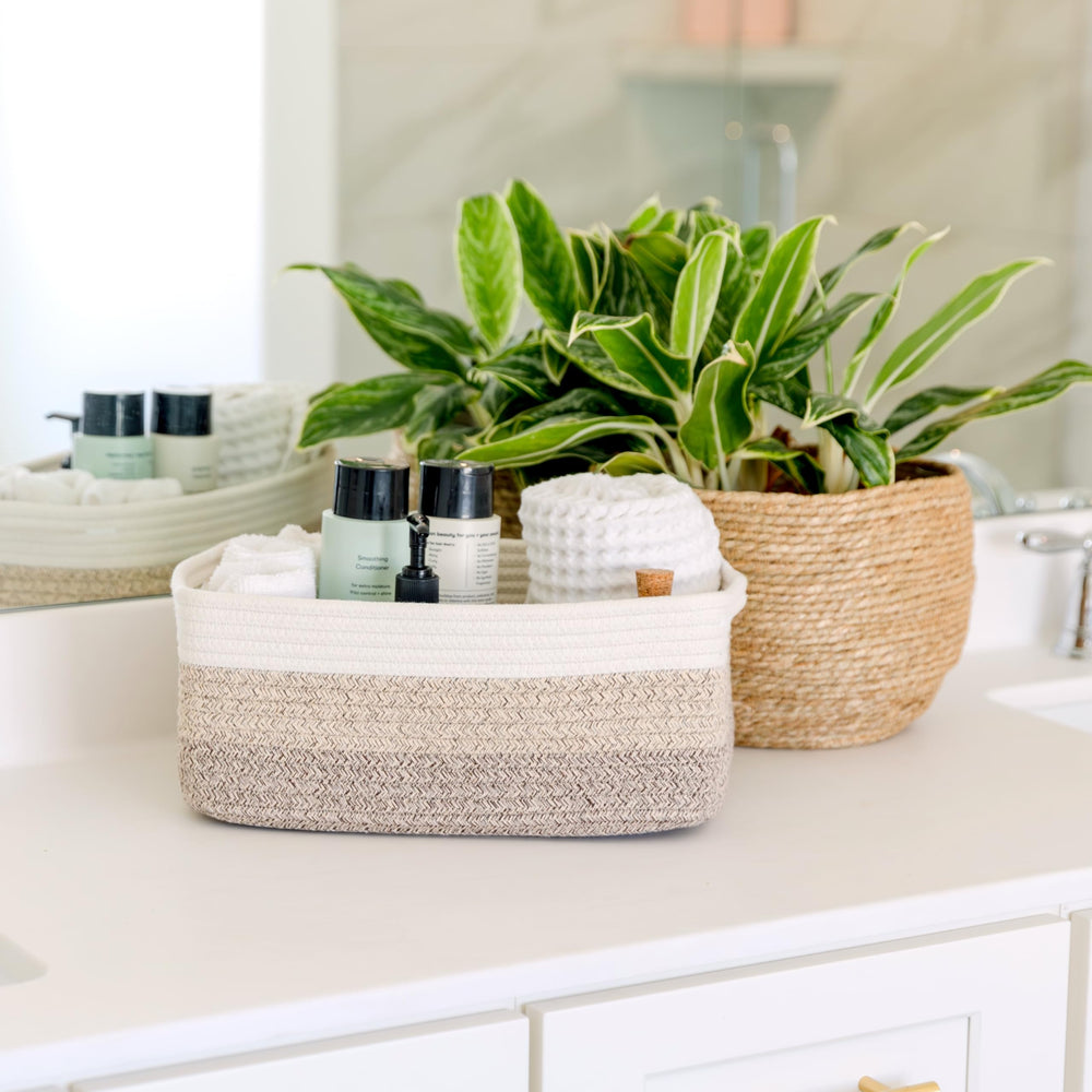 NaturalCozy baskets double-stitching reinforces durability for heavy loads.