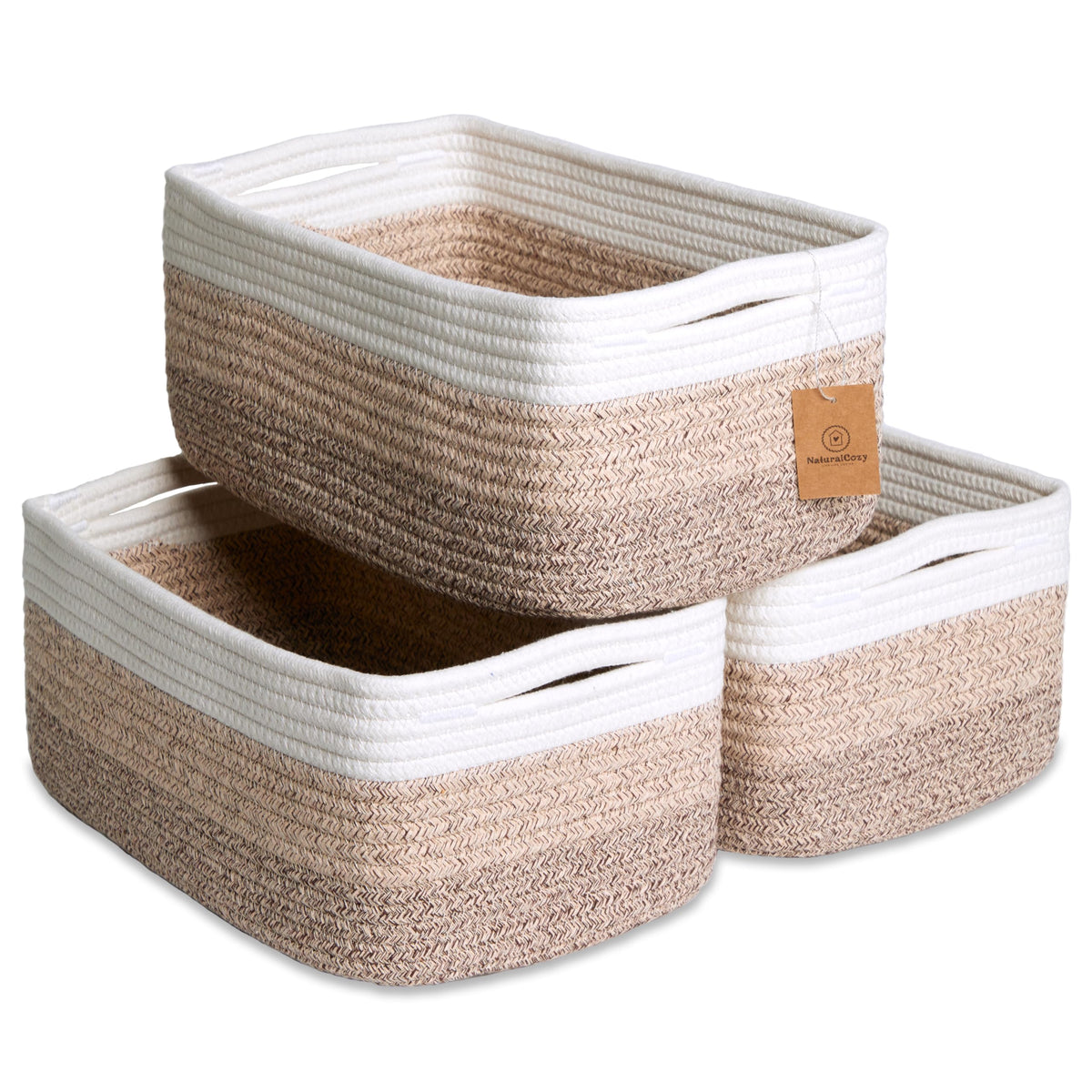 NaturalCozy baskets folding-method shows easy shaping for organized shelves.