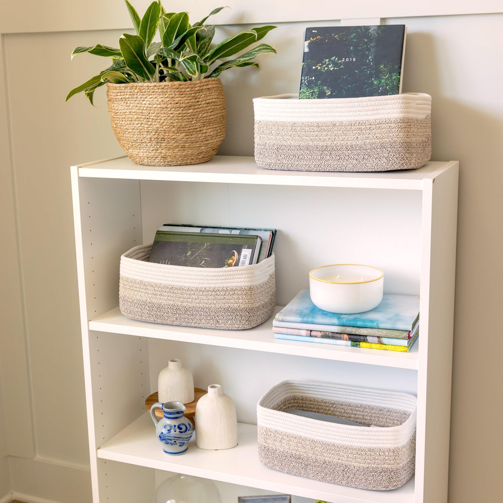 NaturalCozy baskets narrow-cloth-panel-construction highlights a clean shelf silhouette.