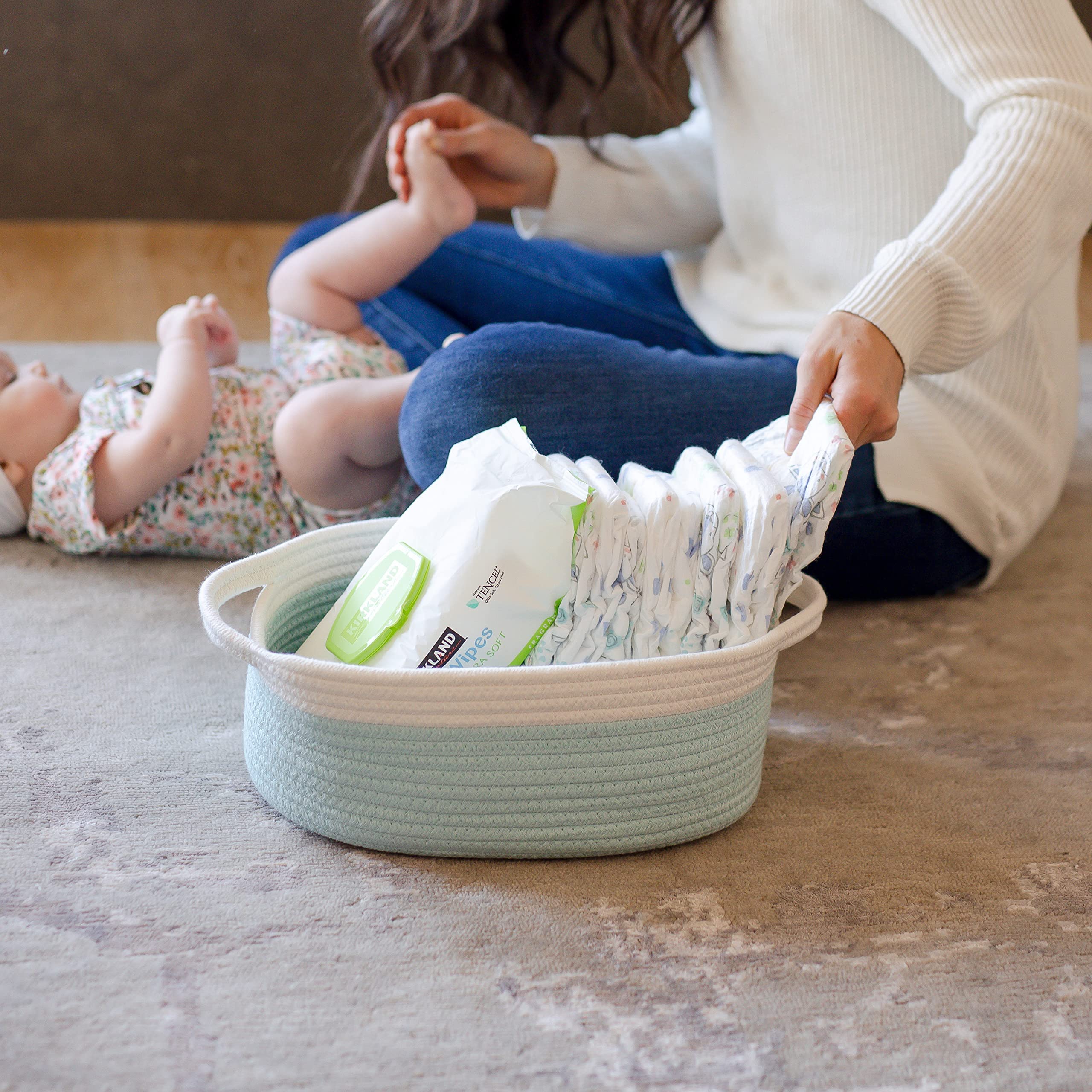 NaturalCozy nursery organization on shelf shows versatile living-space solution.