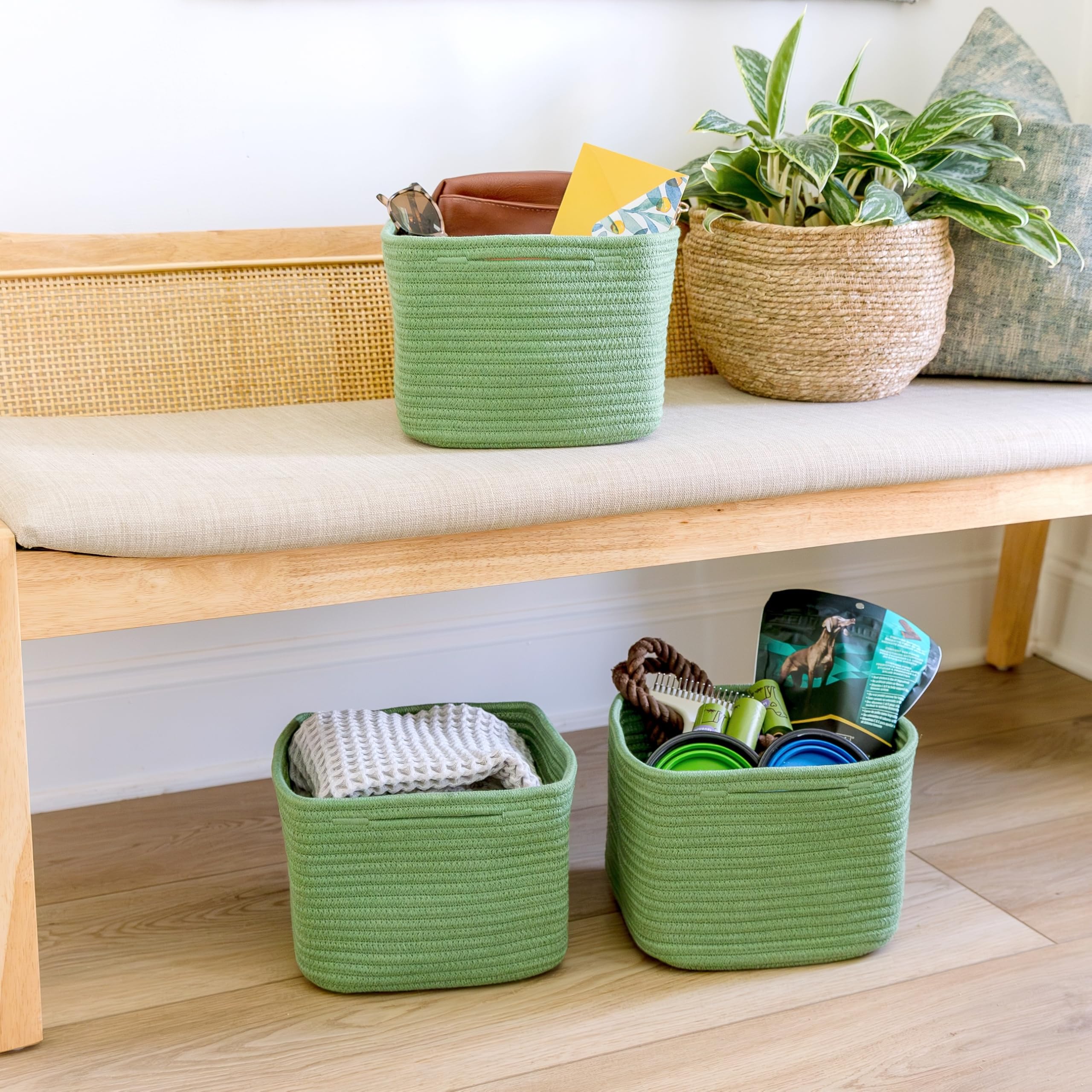 NaturalCozy bathroom closet basket for towels and toiletries