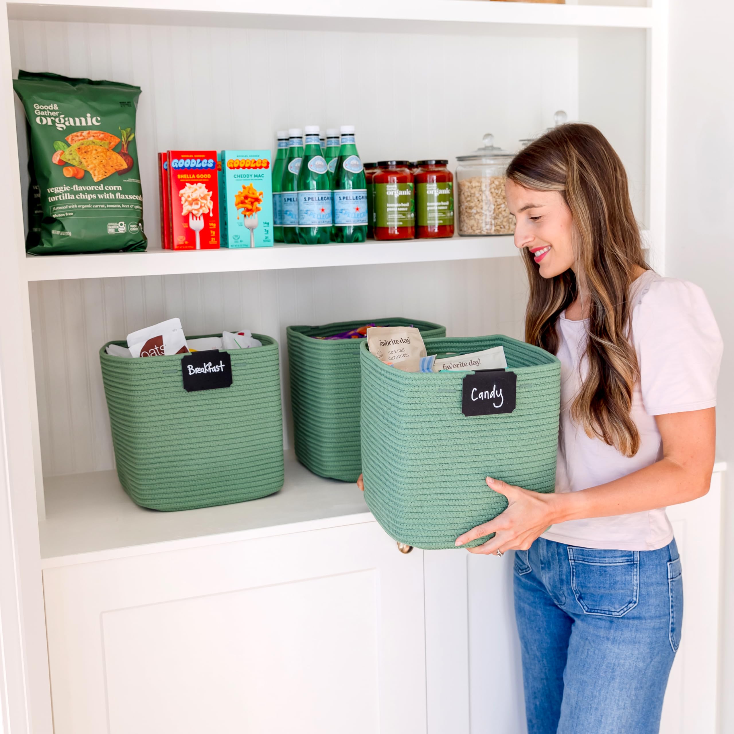 NaturalCozy closet-shelf-organization-bins illustrate versatile storage on shelves.