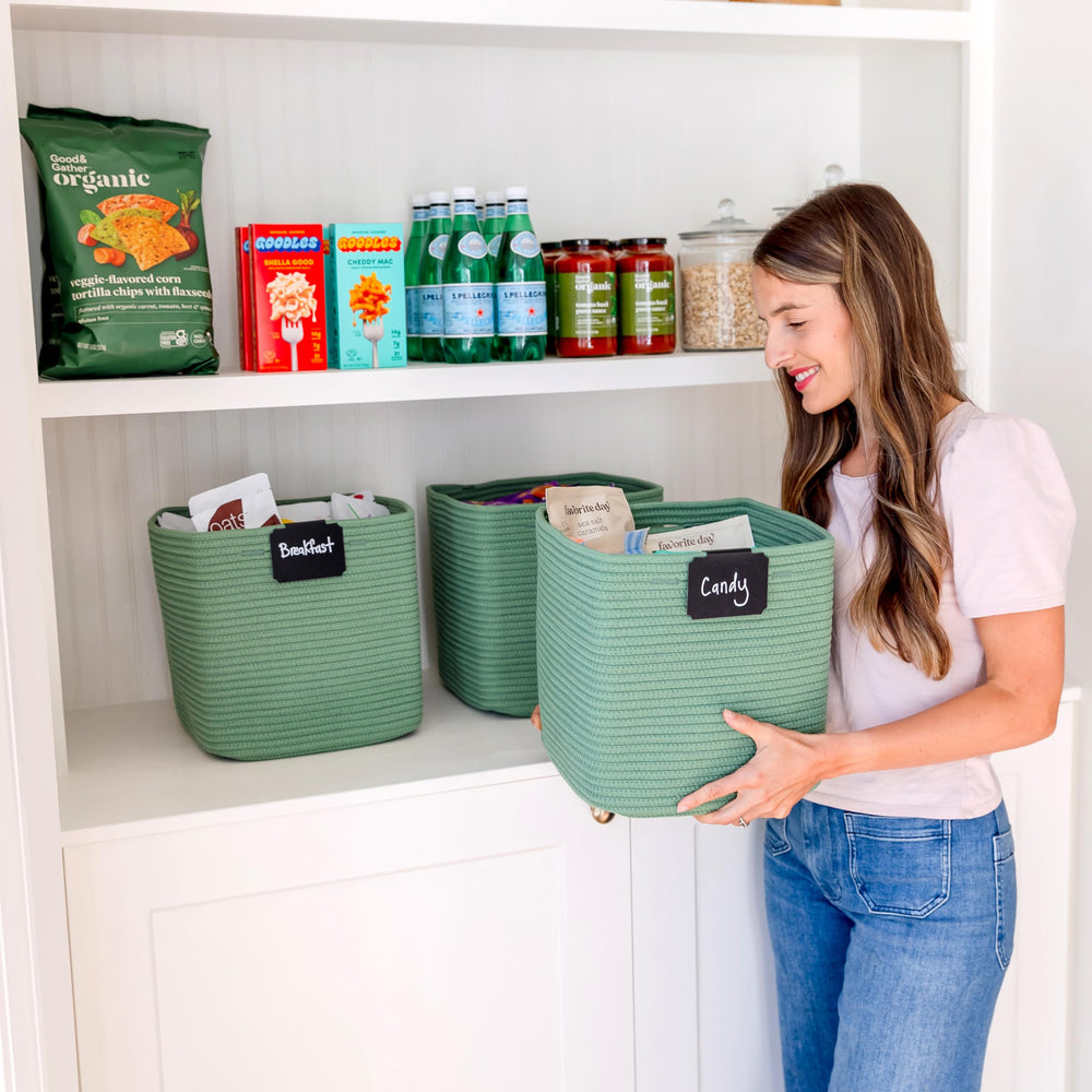 NaturalCozy closet-shelf-organization-bins illustrate versatile storage on shelves.