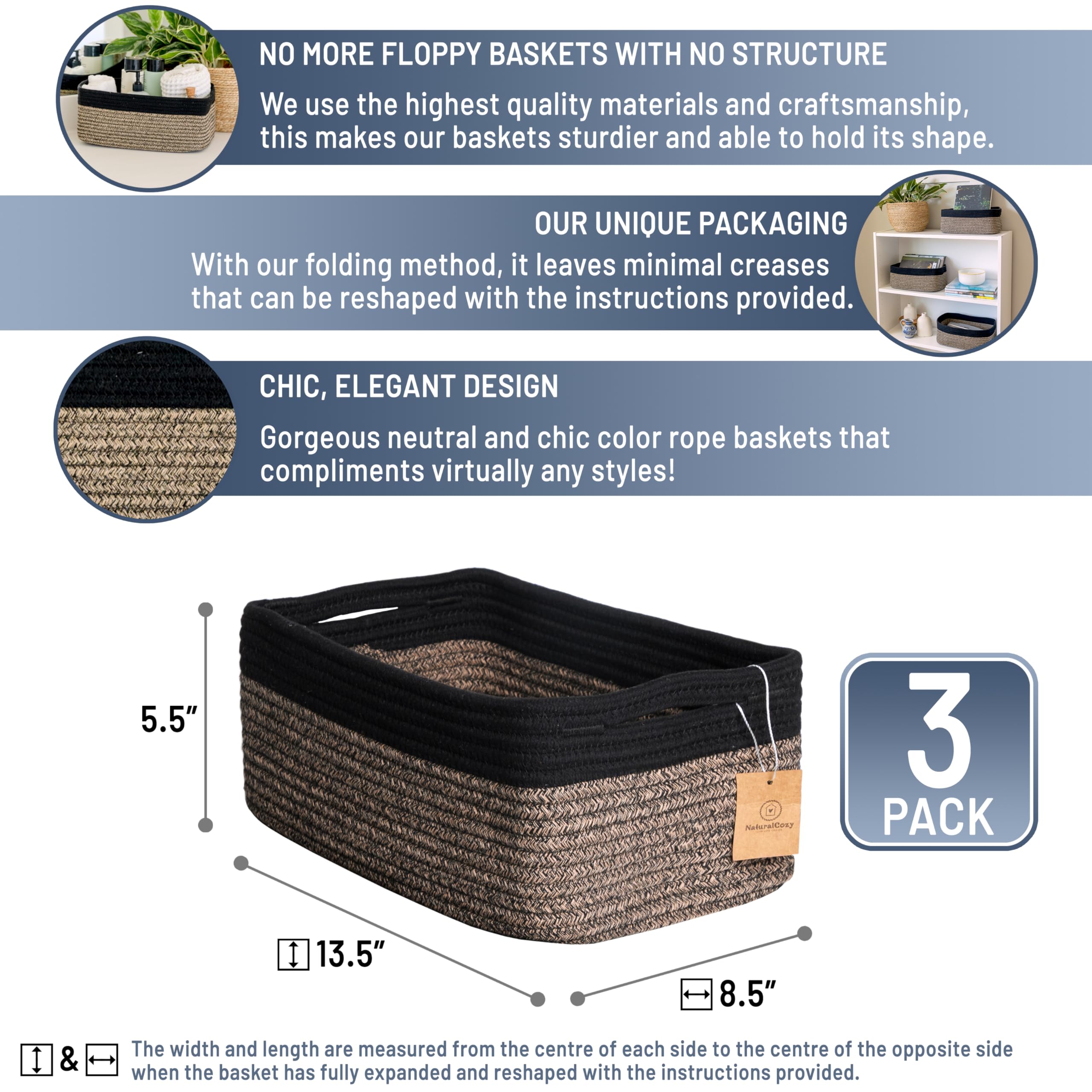 NaturalCozy cotton rope basket close-up highlighting soft fibers and durable construction.