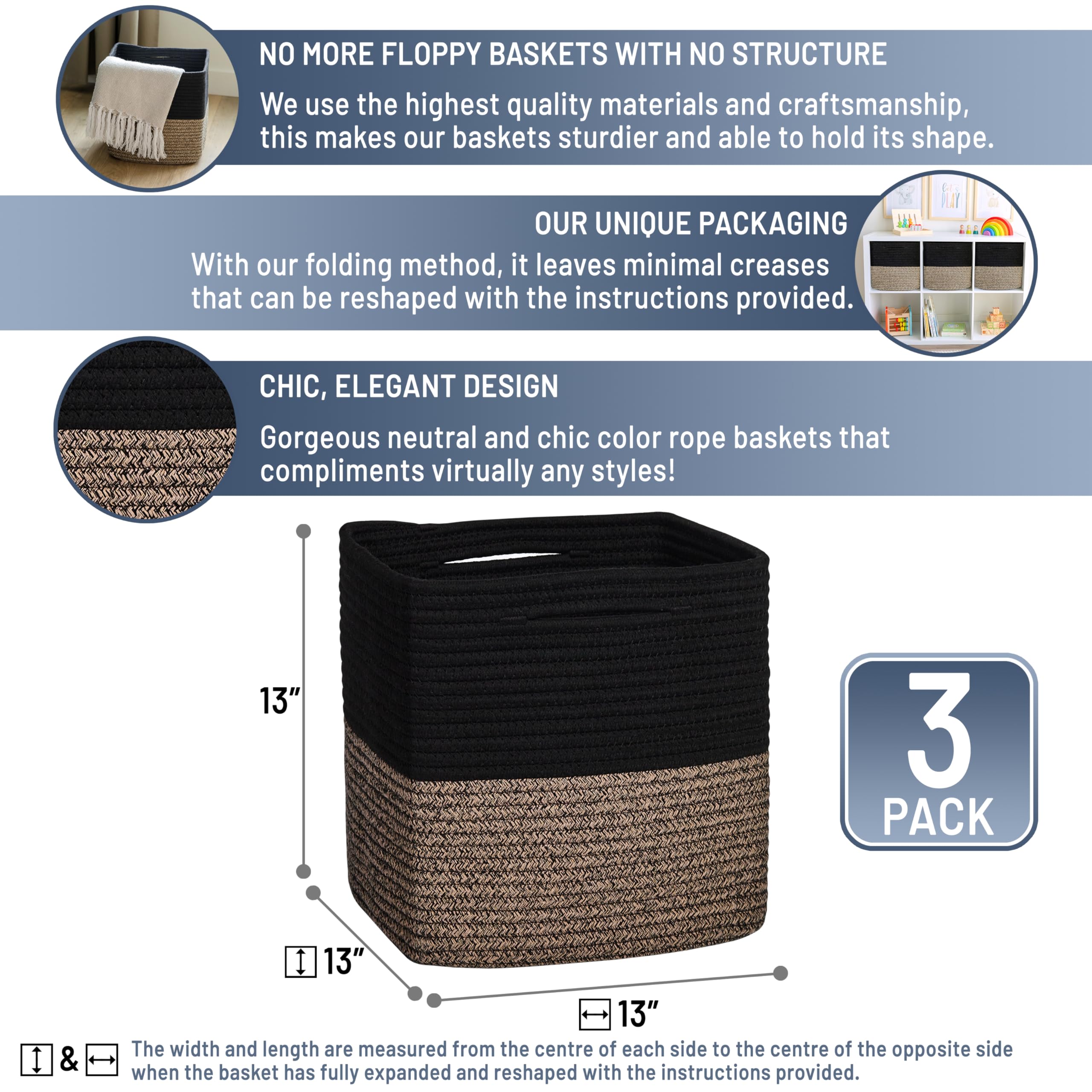 NaturalCozy cotton rope basket with hidden handles for easy carrying and discreet storage.