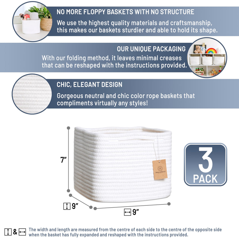 NaturalCozy cotton rope basket showing hidden handles for easy lifting.