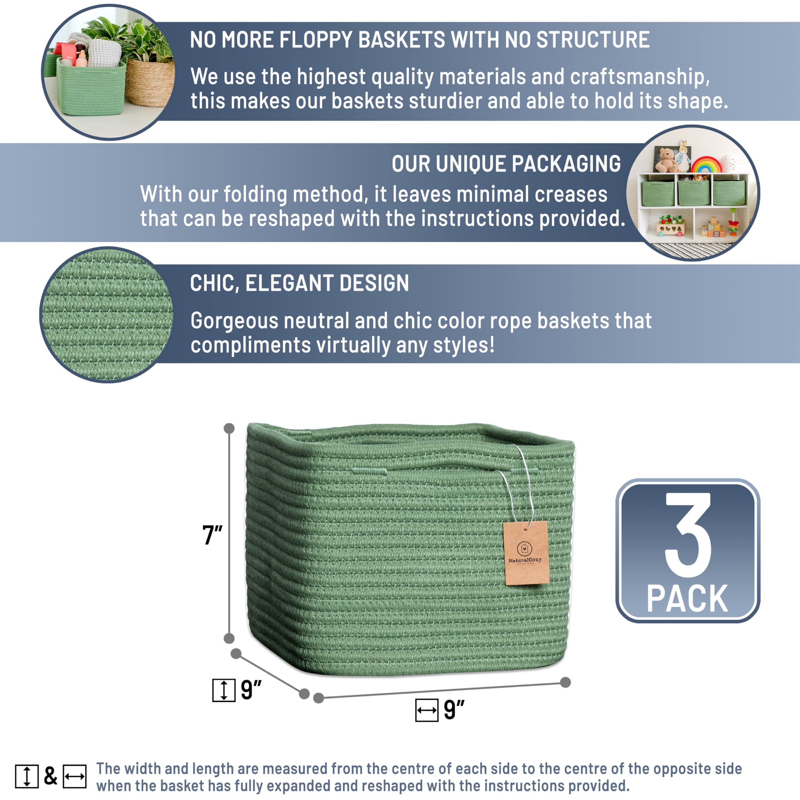 NaturalCozy cotton rope basket designed for nursery organization and toy storage