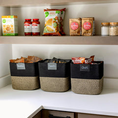 NaturalCozy cotton rope basket emphasizes safe, natural material suitable for family spaces.