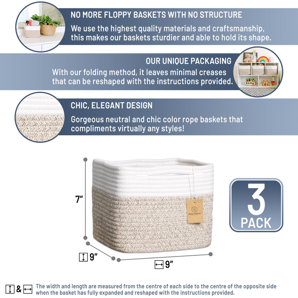 NaturalCozy cotton rope basket close-up highlights durable, stylish weave.