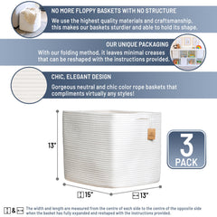 NaturalCozy cotton rope baskets close-up highlights reinforced stitching for heavy loads