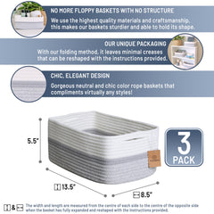 NaturalCozy cotton rope bins close-up shows sturdy weave for durable organization.