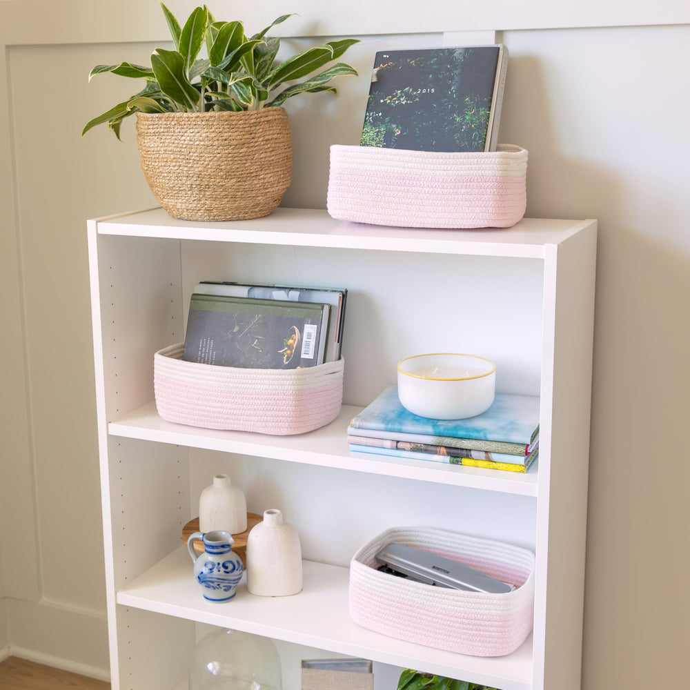 NaturalCozy multiple baskets arranged for decorative display on shelf