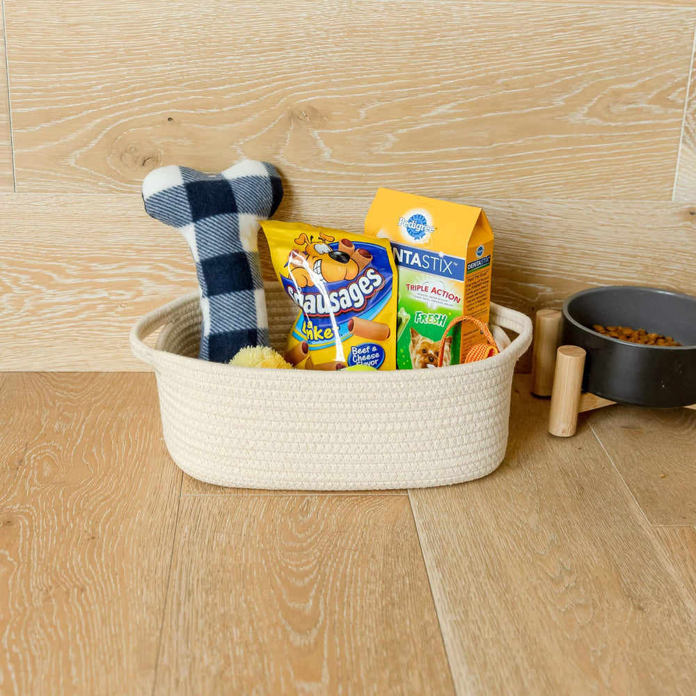 NaturalCozy dog toy basket keeps pet toys tidy and accessible