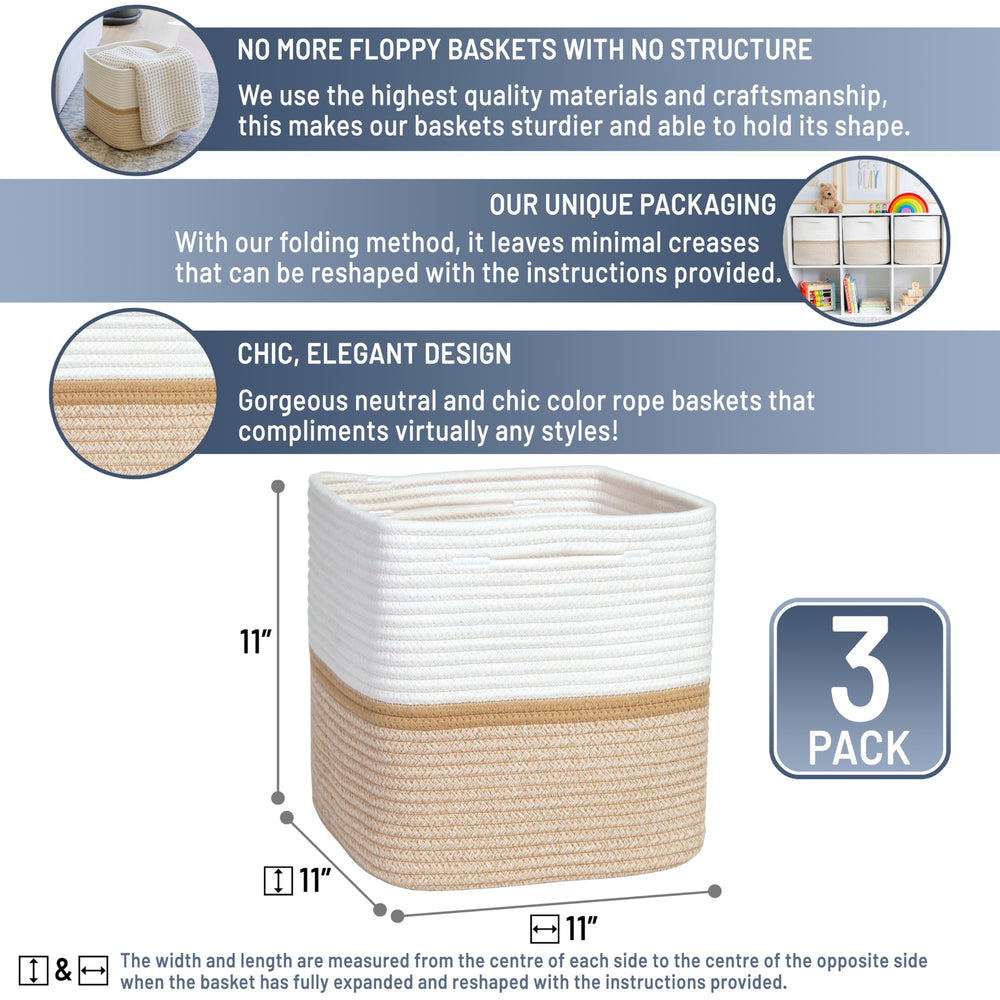NaturalCozy folding method demonstrates easy reshaping of the cotton rope basket.