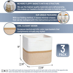 NaturalCozy folding method demonstrates easy reshaping of the cotton rope basket.