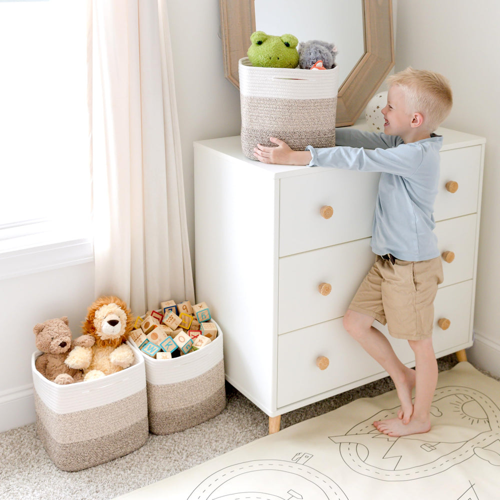 NaturalCozy hidden-handles reinforced basket blends with decor.