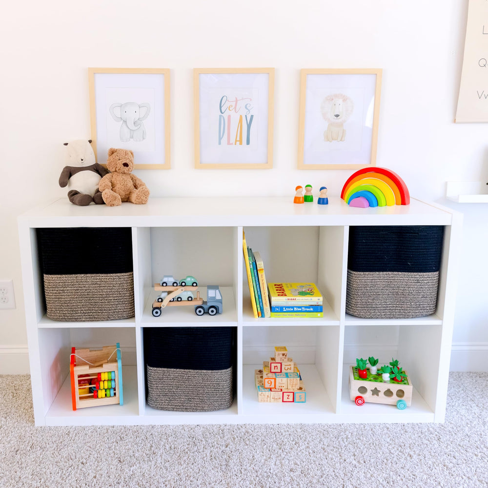 NaturalCozy Kallax bin-depth-15in offers extra space for expanded toy collection.