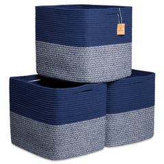 NaturalCozy Kallax bin front view shows sturdy rope weave for neat shelf storage.