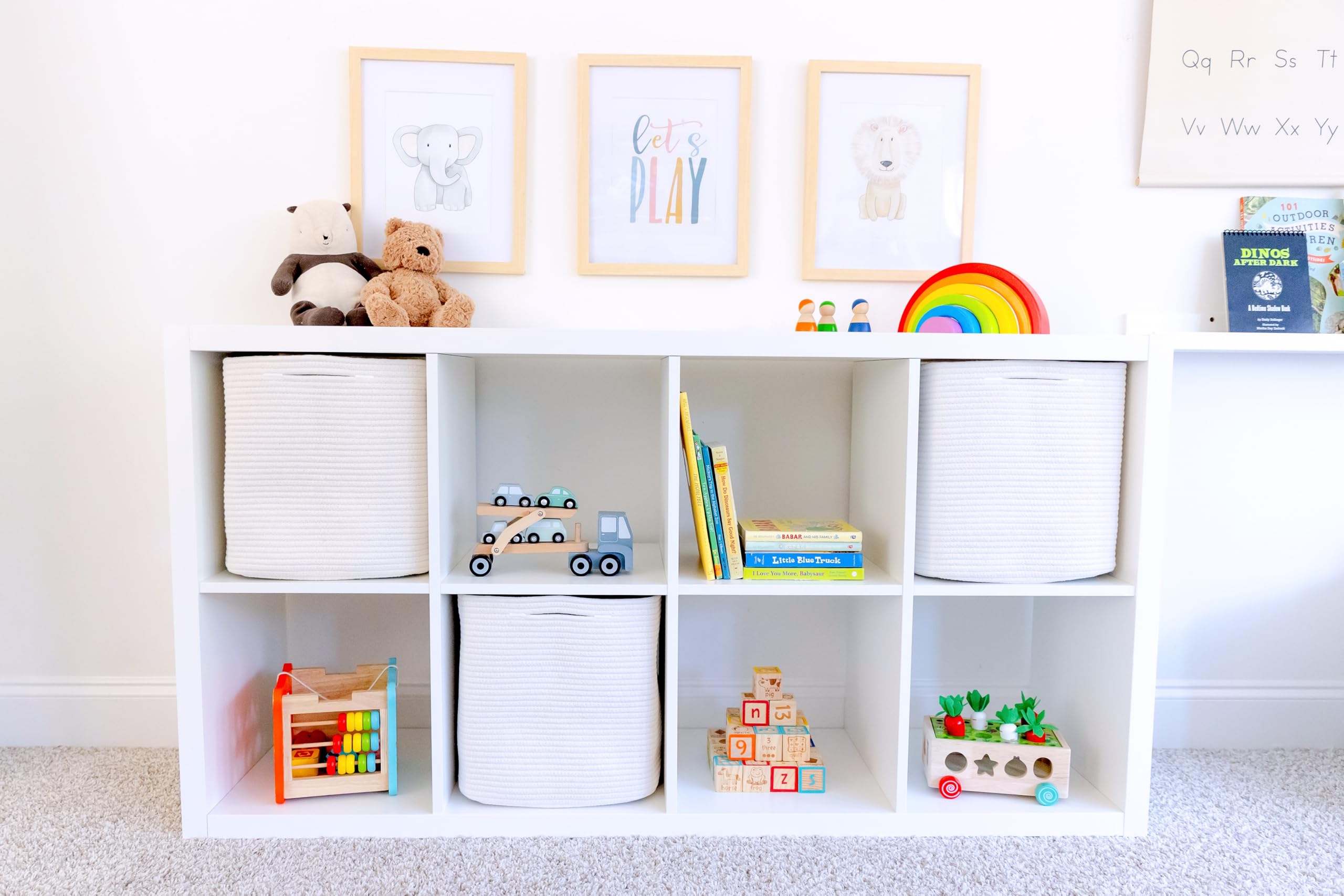 NaturalCozy kallax-compatible bins on shelf maximize compact storage space