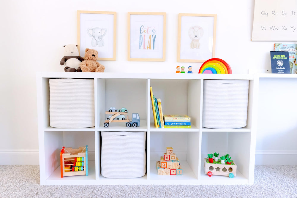NaturalCozy kallax-compatible bins on shelf maximize compact storage space
