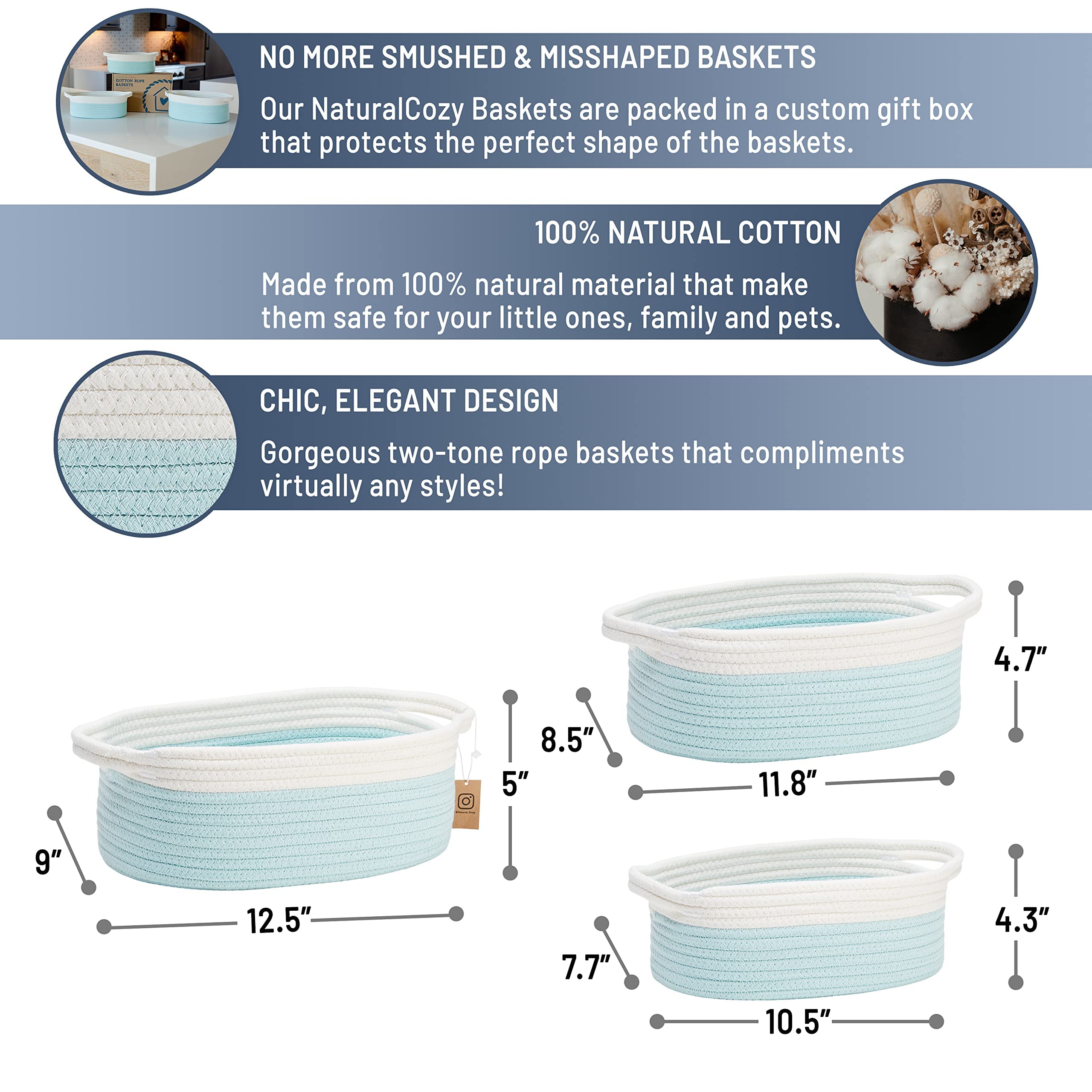 NaturalCozy neutral decor-basket ensemble blends with boho to rustic styles.