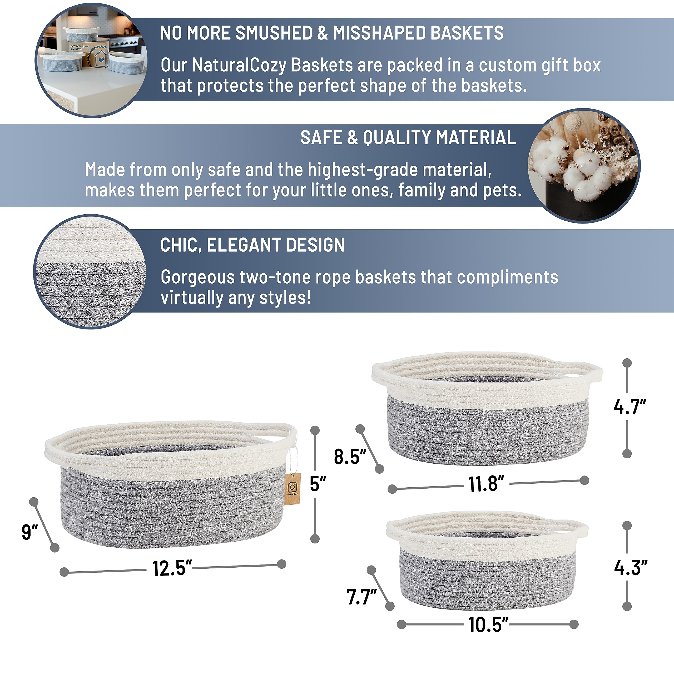 NaturalCozy oval basket medium toy storage – easy access for playful rooms.